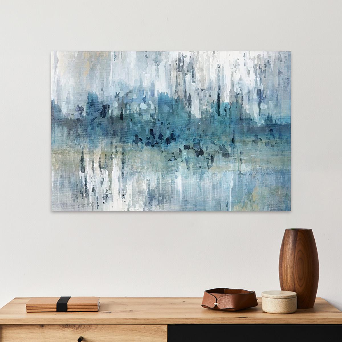 Blue Abstract Minimalist Brush Strokes Canvas Fine Art Print - Framed Modern Home Decor Wall Accent - Large Contemporary Painting