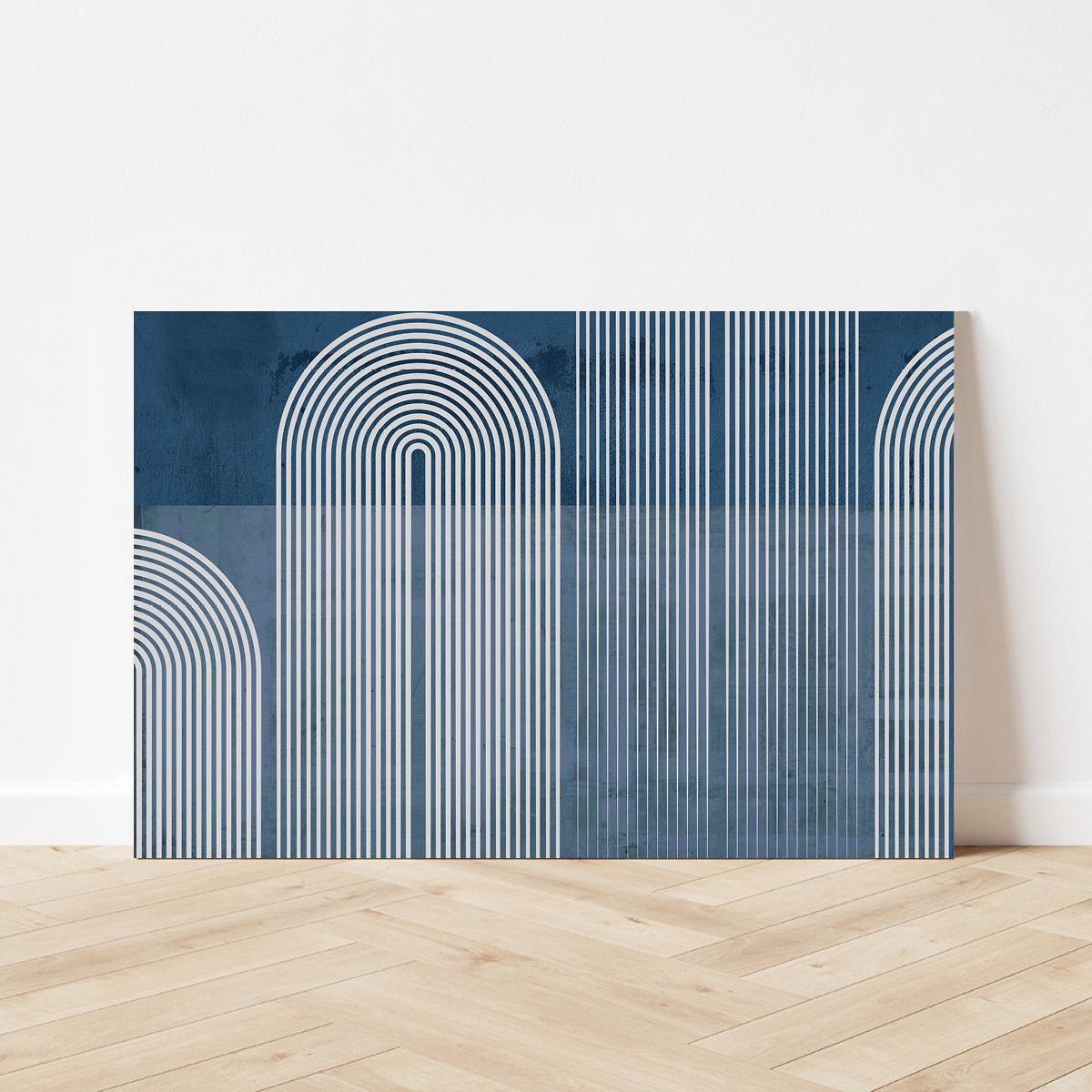 Modern Geometric Arch Canvas Print - Bauhaus Blue & White Arches Abstract Modern Wall Art - Contemporary MCM BOHO Home Decor Painting