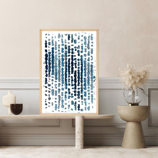 Abstract Watercolor Minimalist Blue & White Patterned Large Canvas Print Framed Wall Art Decor Neutral Modern Contemporary Coastal Painting