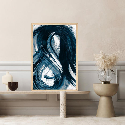 Abstract Minimalist Blue & White Large Framed Canvas Wall Art Print Modern Contemporary Painting Flow Movement Infitinty Swish Brush Stroke