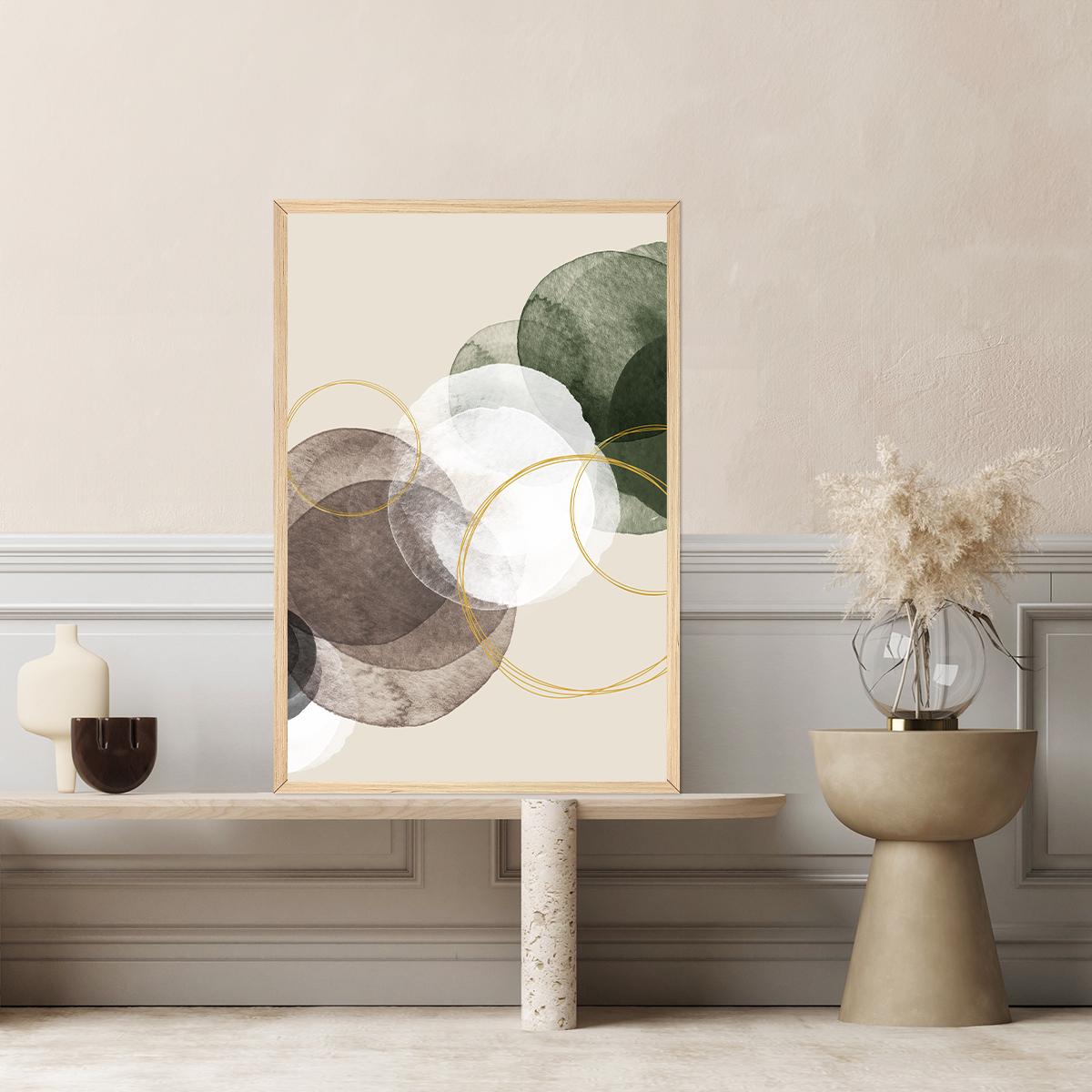 Large Abstract Organic Shapes Earth Tone Minimalist Retro Framed Canvas Wall Art Print Decor Modern Geometric Contemporary Circle Painting