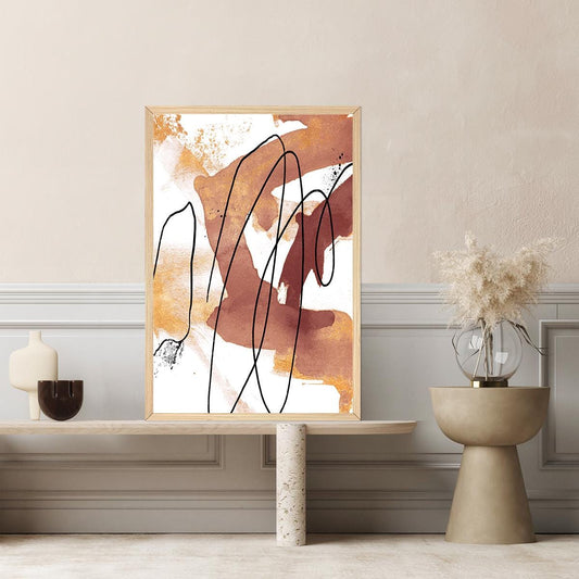 Earth Tone Gold Large Abstract Minimalist Framed Canvas Print Wall Art Camel Brown Black White Decor Modern Contemporary Painting