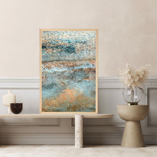 Coastal Ocean Art: Colorful Tide Motion Abstract Minimalist Floater Frame Canvas Print – Blue Modern Home Decor