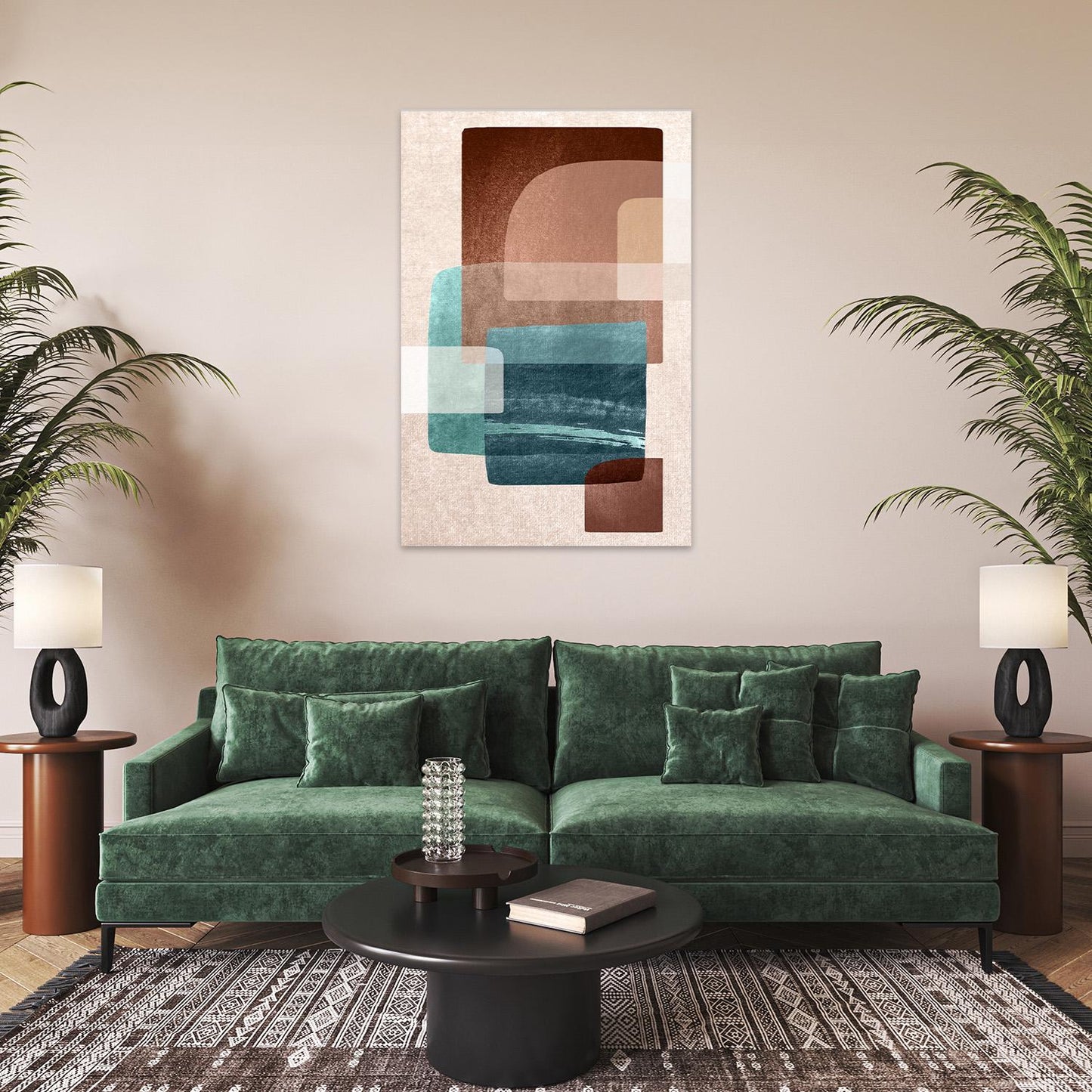 Southwestern Abstract Art Earth Tone, Retro BOHO, Large Minimalist Canvas Floater Framed, Modern Contemporary Wall Print Home Decor