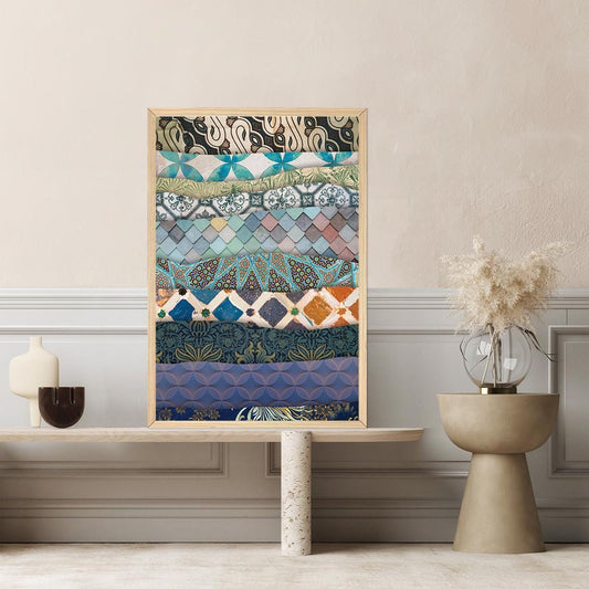 Colorful Maximalist BOHO Wall Art - Torn Paper Pattern Canvas Print - Float Framed Exotic Textured Accent - Modern Contemporary Painting II