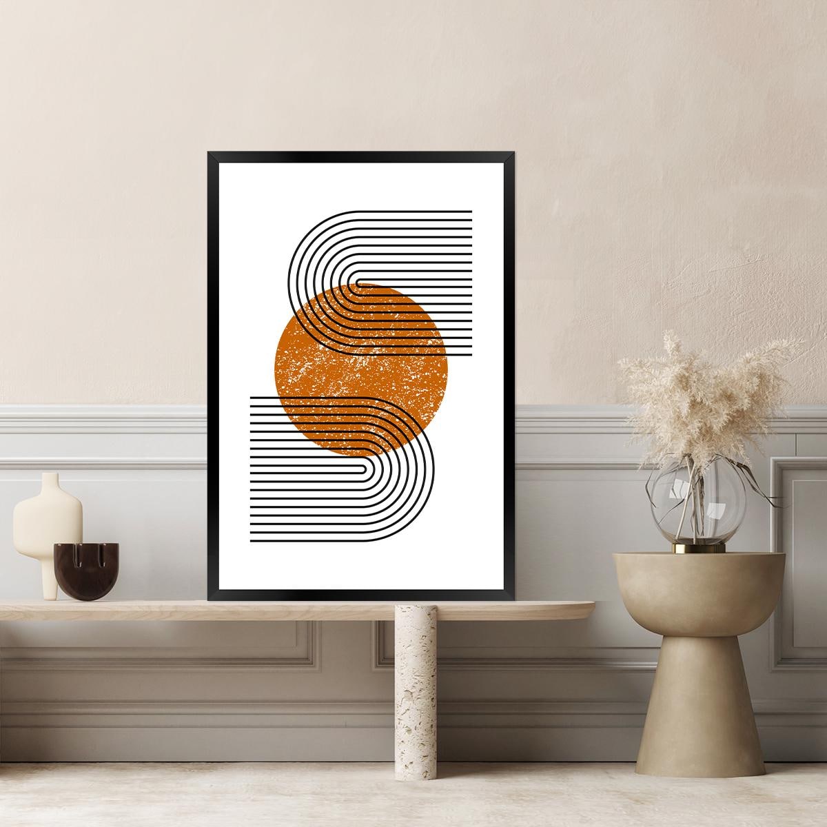 Mid Century Modern Minimalist Canvas Print - Geometric MCM Retro Neutral Line Wall Art - Large Framed Canvas Print Contemporary Home Decor