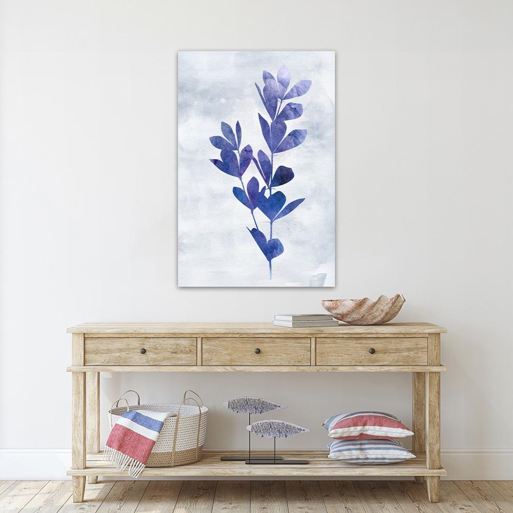 Blue & White Indigo Floral Botanical Minimalist Wall Art - Large Framed Canvas Print - Biophilic Design Modern Contemporary Painting 2