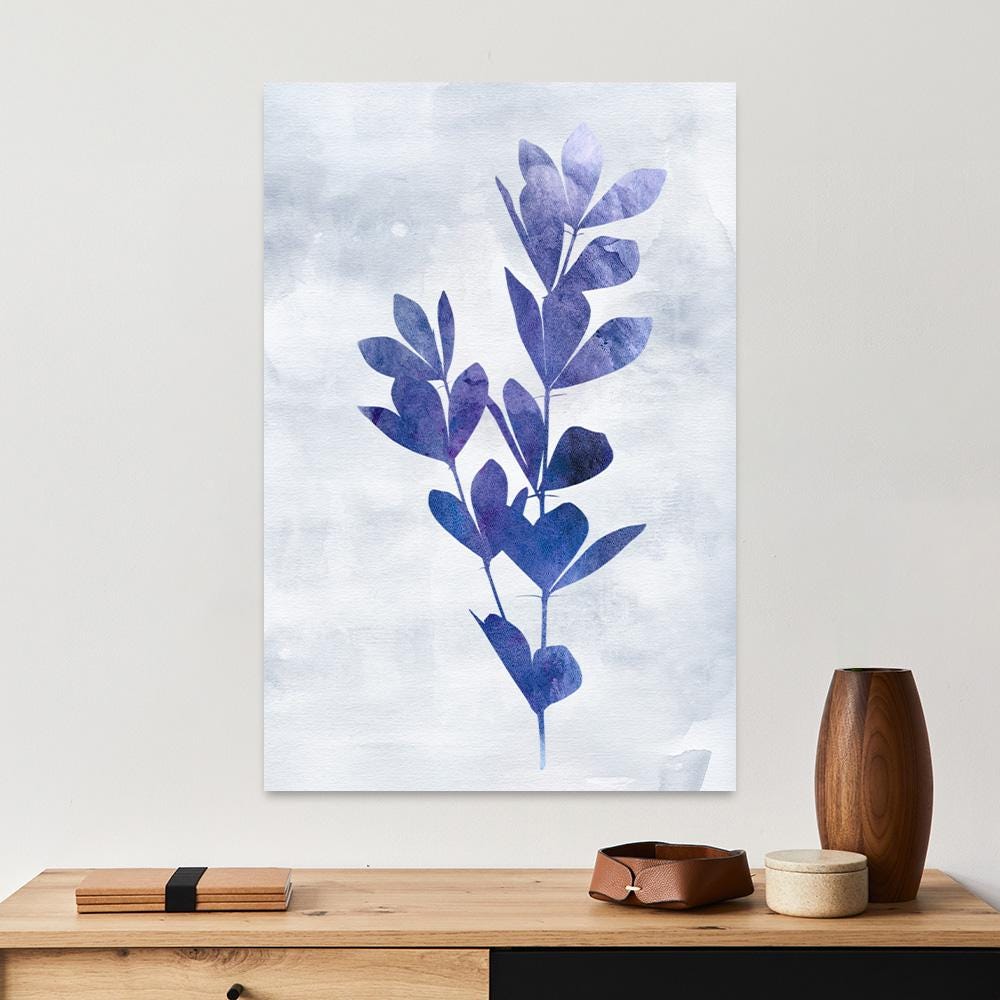 Blue & White Indigo Floral Botanical Minimalist Wall Art - Large Framed Canvas Print - Biophilic Design Modern Contemporary Painting 2