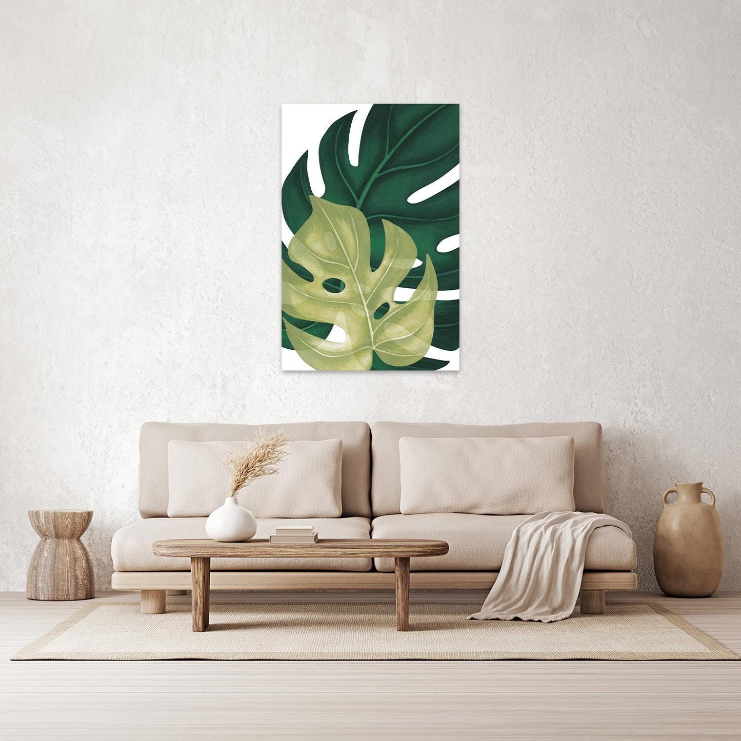 Palm Leaf Print - Green Monstera Leaf Tropical Canvas Art - Botanical Biophilic Nature Framed Wall Art - Large Green Modern Home Decor