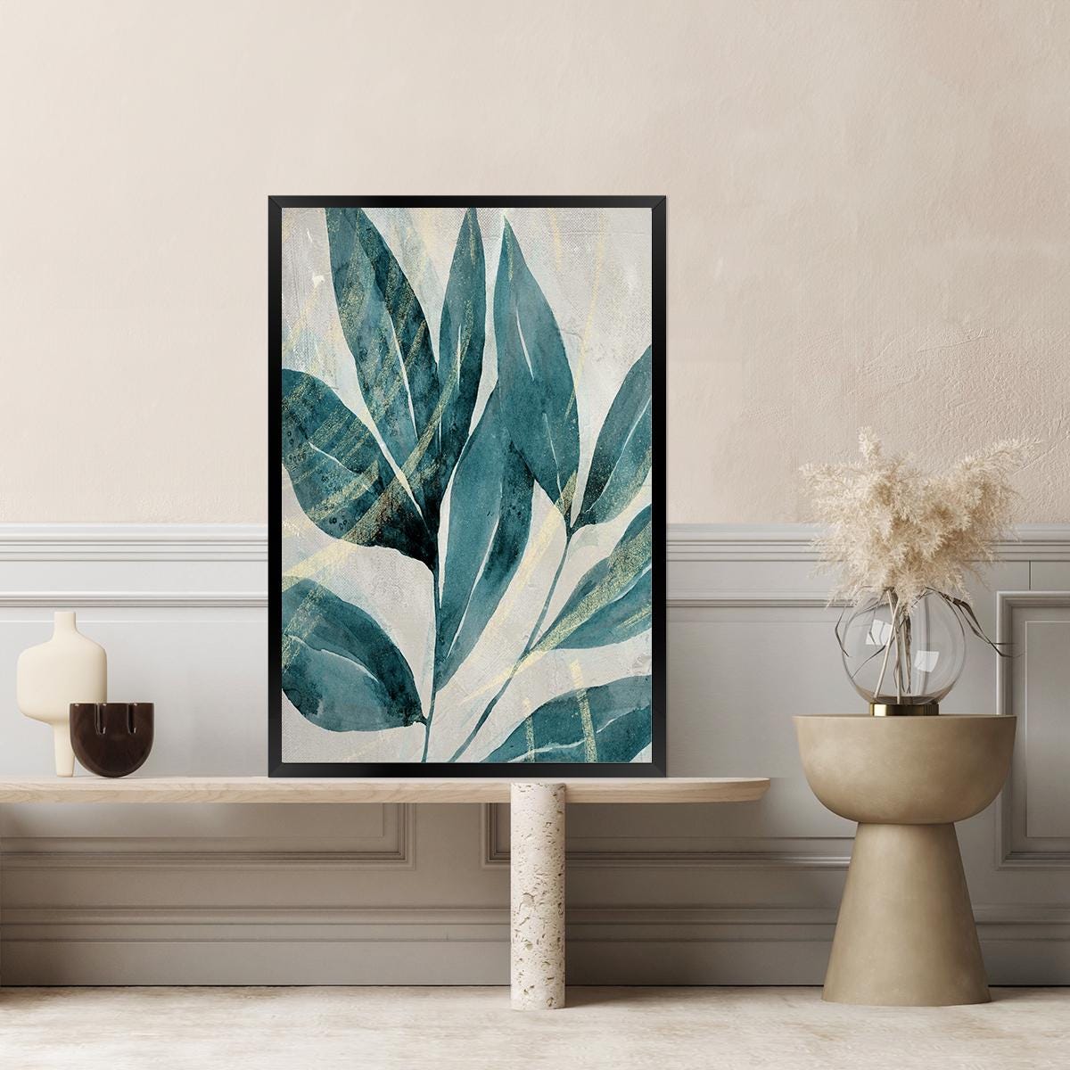 Painted Green Leaves Botanical Biophilic Nature Inspired Large Canvas Wall Art Framed Print Home Decor Modern Contemporary Painting