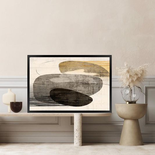 Framed Canvas Neutral Colors Textured Minimalist Wall Art Print - Wabi Sabi Abstract Shapes Organic Painting - Large Modern Home Decor