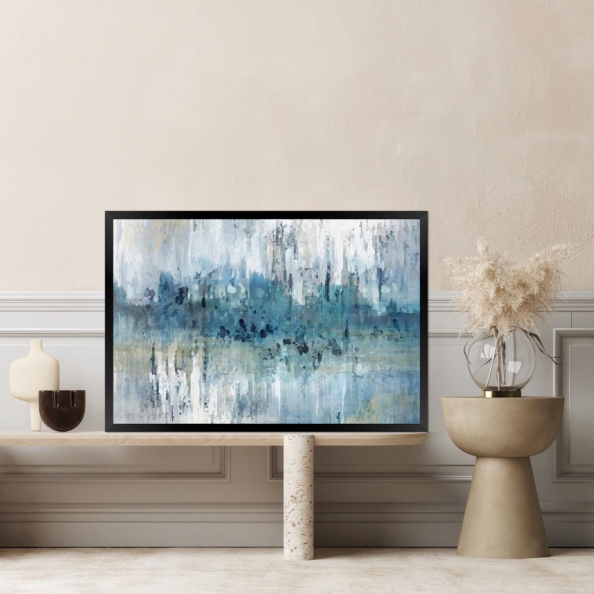 Blue Abstract Minimalist Brush Strokes Canvas Fine Art Print - Framed Modern Home Decor Wall Accent - Large Contemporary Painting