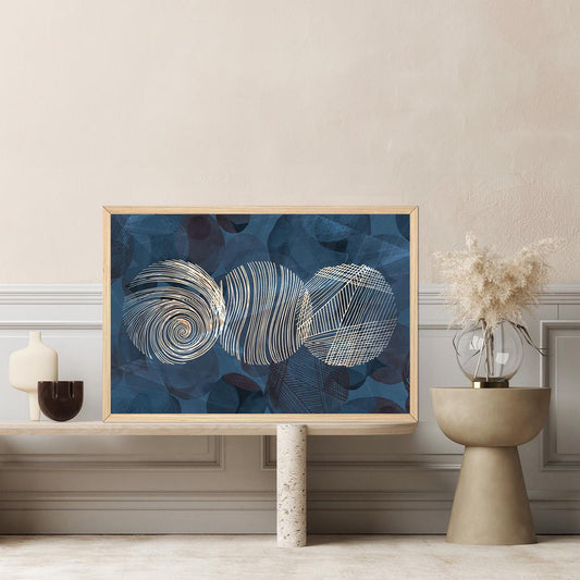 Blue Geometric Texture Circles Canvas Fine Art Print - Framed Abstract Minimalist Painting -  Modern Contemporary Home Decor Artwork