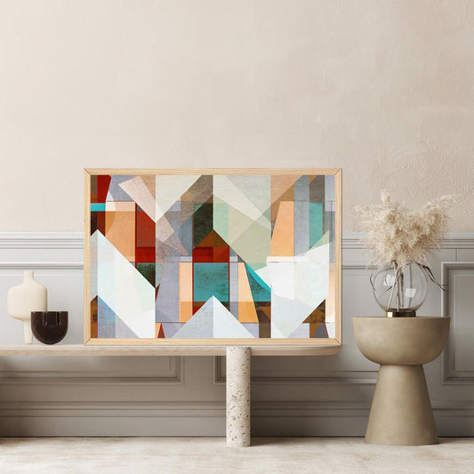 Abstract Geometric Earth Tone Canvas Print - Minimalist Cubist Framed Wall Art - Large Colorful Home Decor - Modern Contemporary Painting