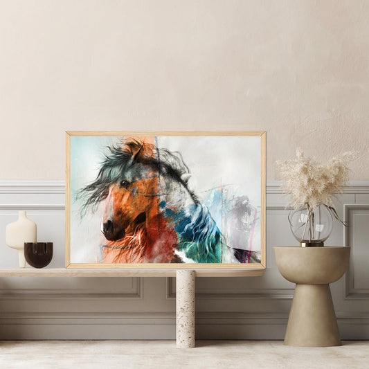 Horse Painting Colorful Abstract Canvas Print - Wild Horses Large Framed Wall Artwork - Equestrian Country Modern Farmhouse Home Decor