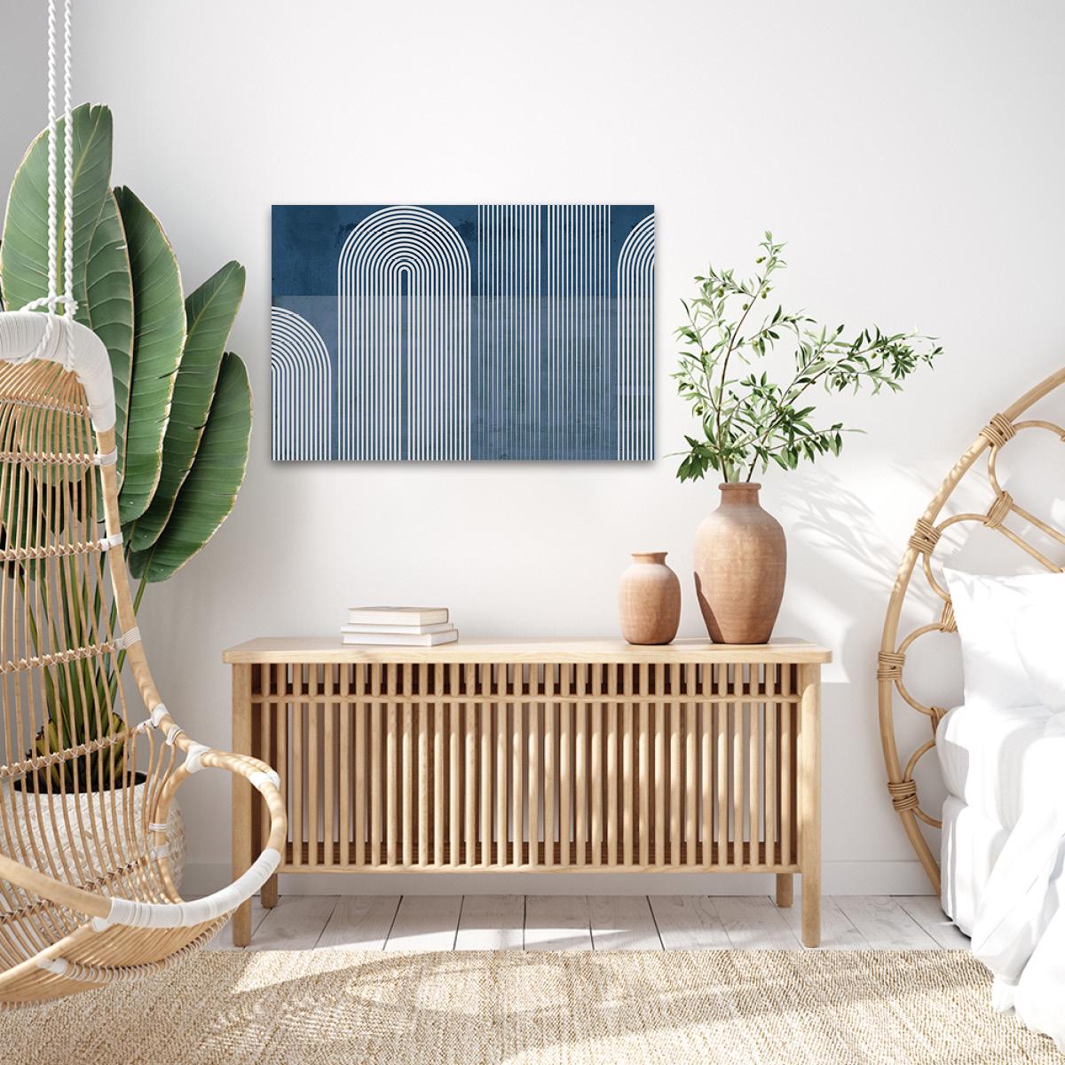 Modern Geometric Arch Canvas Print - Bauhaus Blue & White Arches Abstract Modern Wall Art - Contemporary MCM BOHO Home Decor Painting