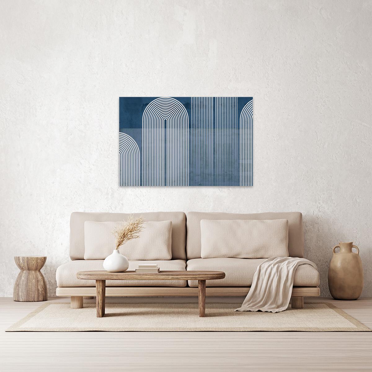 Modern Geometric Arch Canvas Print - Bauhaus Blue & White Arches Abstract Modern Wall Art - Contemporary MCM BOHO Home Decor Painting