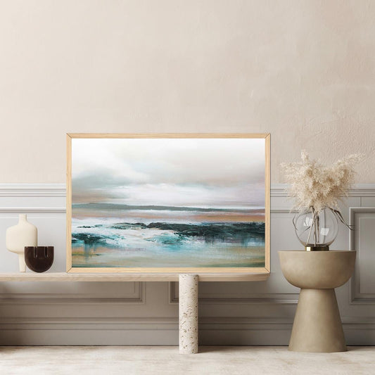 Abstract Beach Coastal Canvas Print -  Colorful Ocean Modern Contemporary  Wall Art - Large Framed Landscape Painting Home Decor