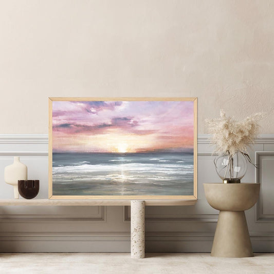 Abstract Colorful Ocean Sunset Canvas Print - Sunrise Coastal Beach Modern Wall Art - Contemporary Framed Wall Art - Home Decor Painting