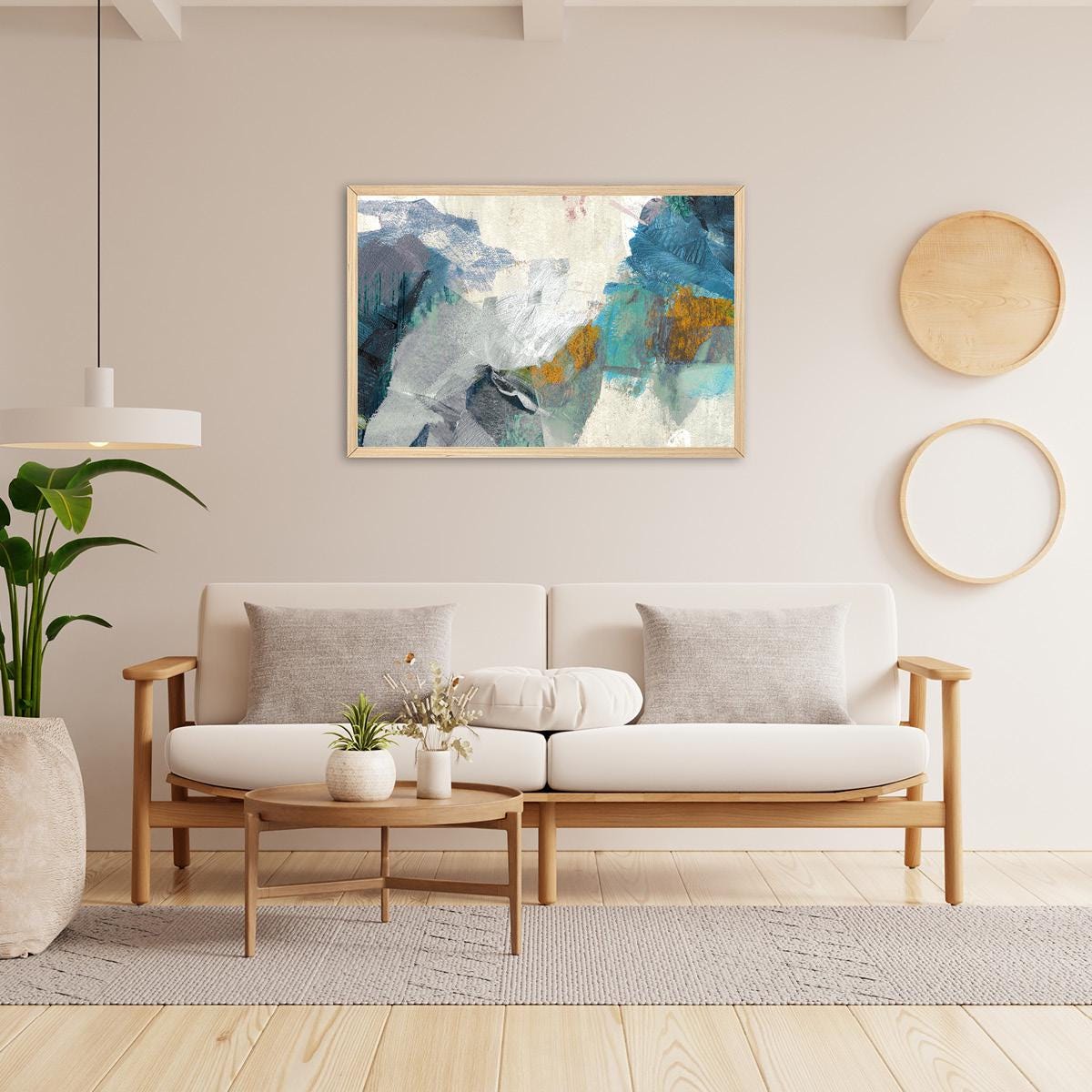 Bold Abstract Canvas Print -  Blue, Black, & Gold Brush Stroke Painting Wall Art Modern Home Livingroom or Bedroom Home Decor, Frame Options