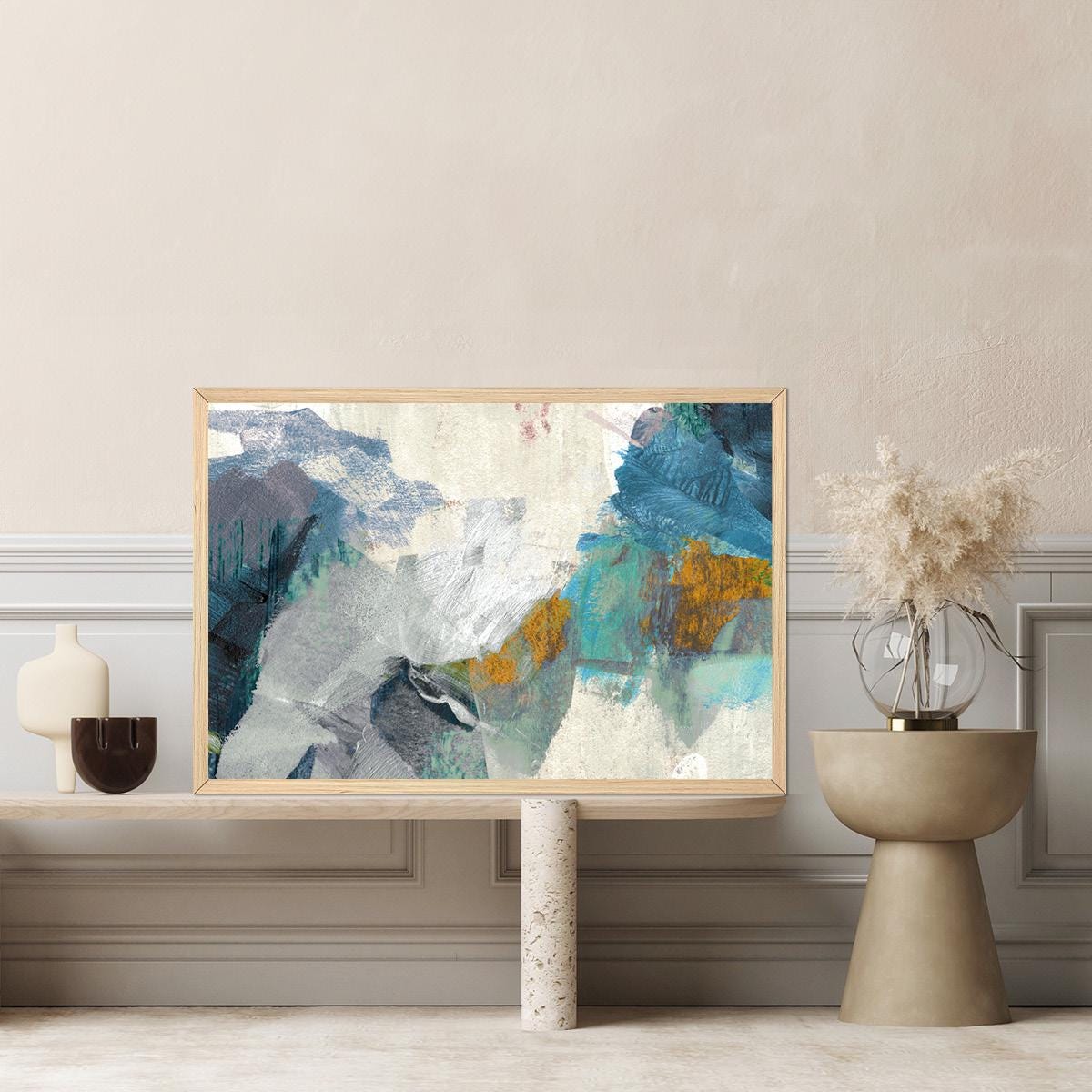 Bold Abstract Canvas Print -  Blue, Black, & Gold Brush Stroke Painting Wall Art Modern Home Livingroom or Bedroom Home Decor, Frame Options