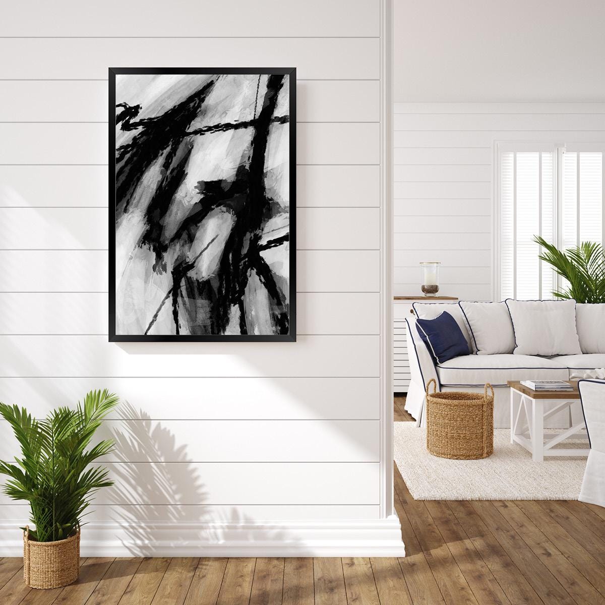 Black & White Abstract Canvas Print - Bold Modern Wall Art - Minimalist Monochromatic Home Decor - Stylish Livingroom Art - Framed Options