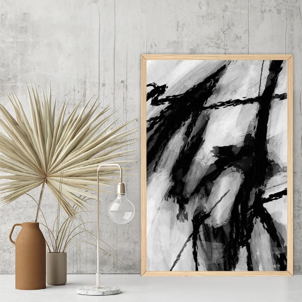 Black & White Abstract Canvas Print - Bold Modern Wall Art - Minimalist Monochromatic Home Decor - Stylish Livingroom Art - Framed Options