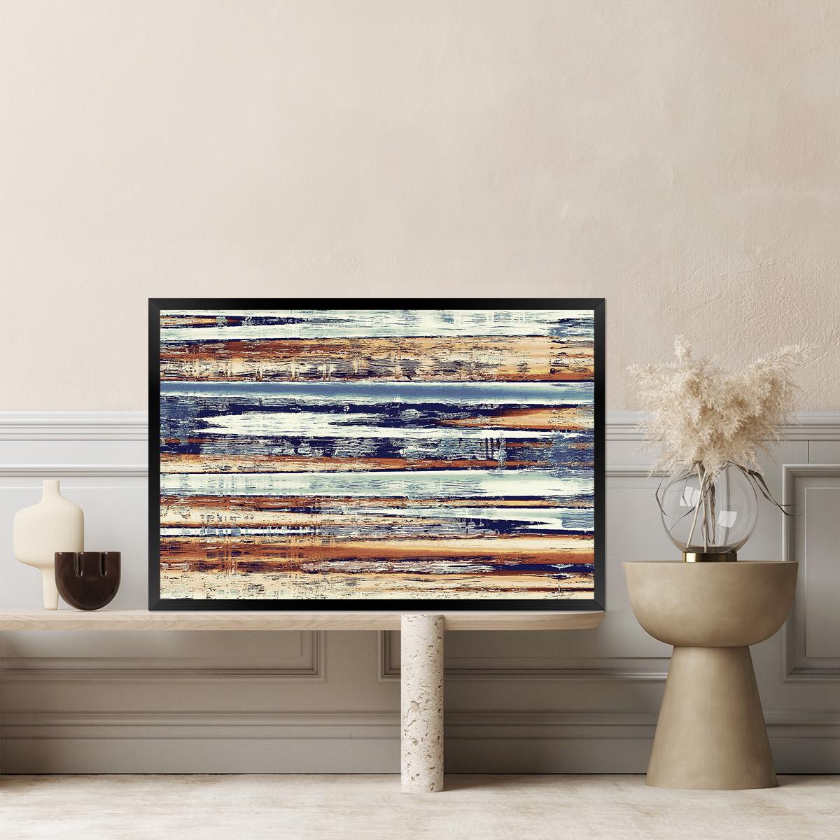 Abstract Painted Wood Colorful Art Print - Modern Earth Tone Striped Wall Decor - Canvas Artwork For Livingroom, Office - Framed Options