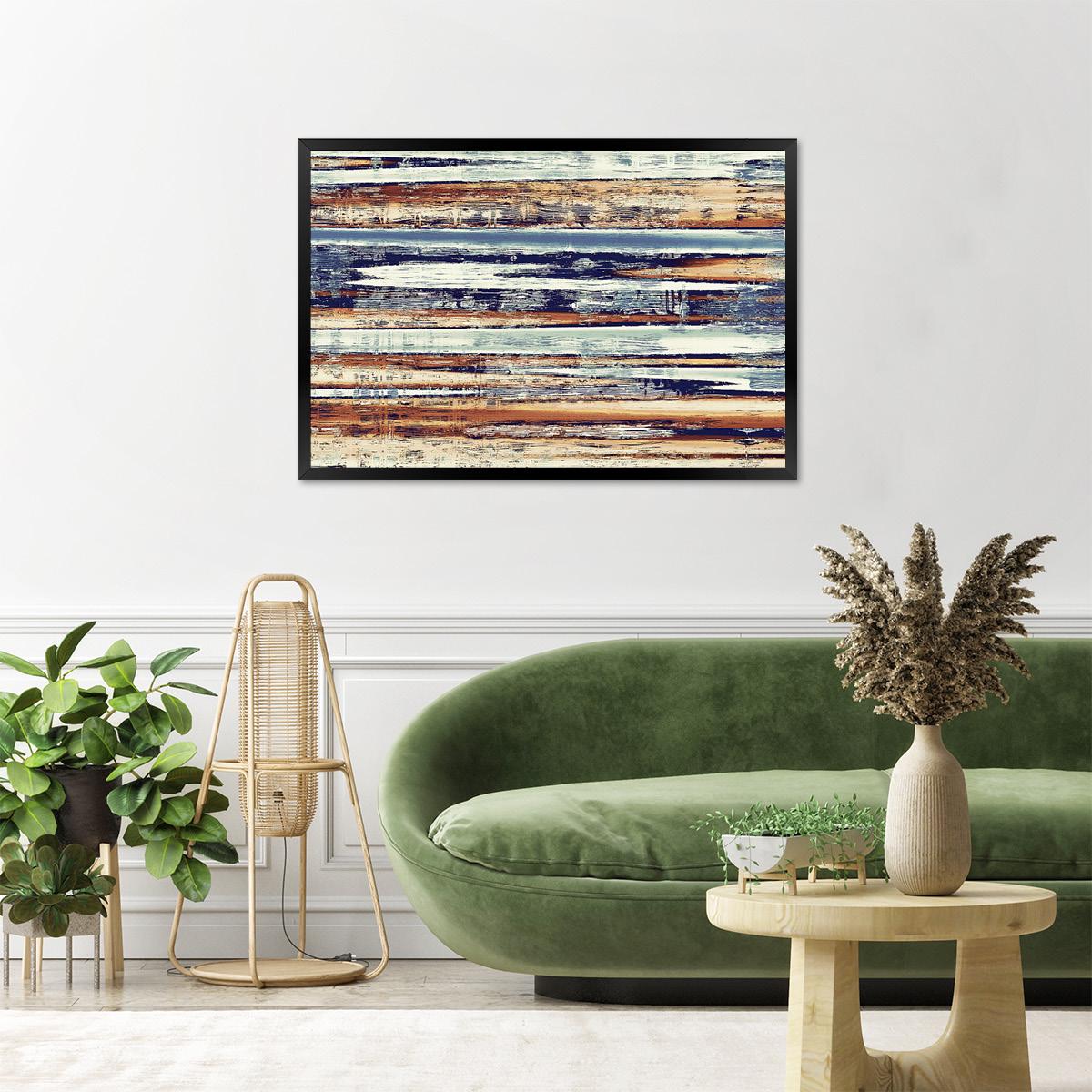 Abstract Painted Wood Colorful Art Print - Modern Earth Tone Striped Wall Decor - Canvas Artwork For Livingroom, Office - Framed Options