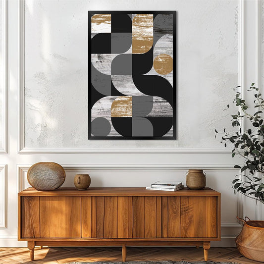 Geometric Black & White Abstract Wall Art - MCM Canvas Print - Neutral Modern Home Decor - Boho Inspired Artwork - Framed Options Available