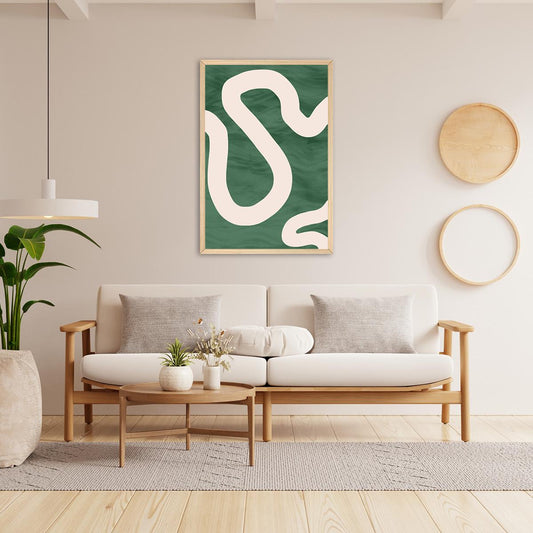 Green Modern Minimalist Line Art Canvas Print - Colorful Abstract Boho Wall Decor for Living Room, Office & Bedroom with Frame Options