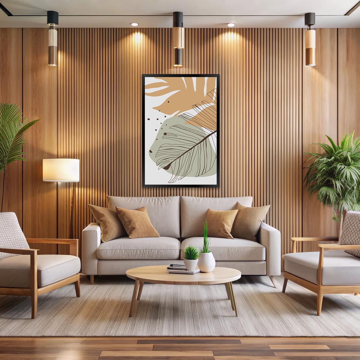 Boho Palm Leaf Wall Art - Mid-Century Line Art, Colorful Abstract Botanical Canvas Print, Modern Tropical Home Decor, Framed Options