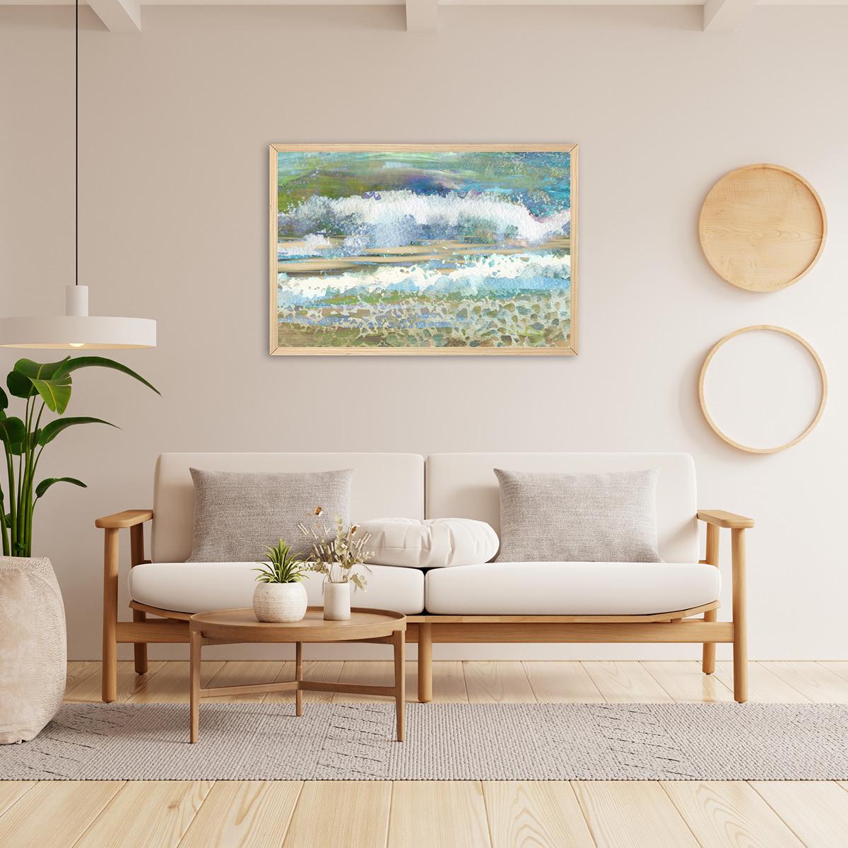 Modern Coastal Wave Painting in Blue & Green - Ocean Tides Abstract Wall Art Print – Serene Calming Canvas for Beach House or Bedroom Decor