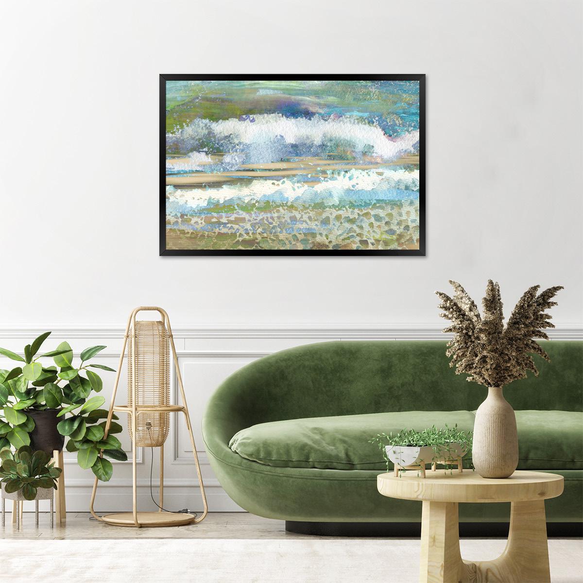Modern Coastal Wave Painting in Blue & Green - Ocean Tides Abstract Wall Art Print – Serene Calming Canvas for Beach House or Bedroom Decor