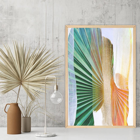 Colorful Leaf Abstract Wall Art - Palm Island Luxe Canvas - Vivid Tropical Coastal Beach House Decor - Botanical Artwork for Bedroom, Office