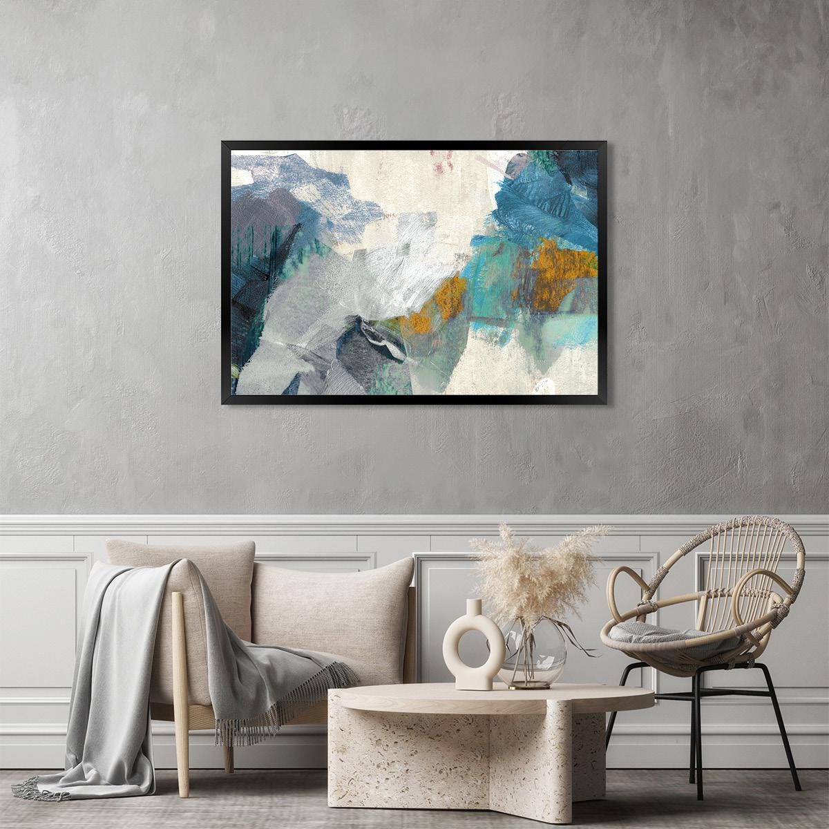 Bold Abstract Canvas Print -  Blue, Black, & Gold Brush Stroke Painting Wall Art Modern Home Livingroom or Bedroom Home Decor, Frame Options