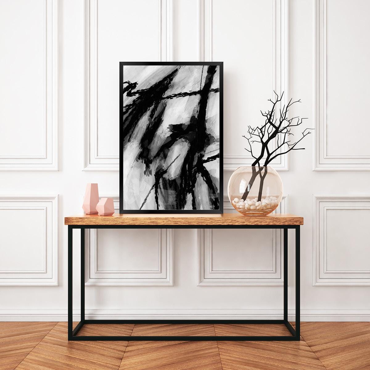 Black & White Abstract Canvas Print - Bold Modern Wall Art - Minimalist Monochromatic Home Decor - Stylish Livingroom Art - Framed Options