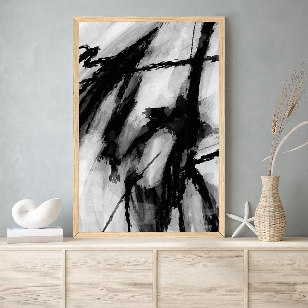 Black & White Abstract Canvas Print - Bold Modern Wall Art - Minimalist Monochromatic Home Decor - Stylish Livingroom Art - Framed Options