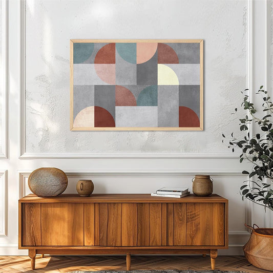 Geometric Abstract MCM Canvas Print - Jewel Tone Retro Wall Art - Bold Boho Modern Statement Home Decor - Framed Option Available