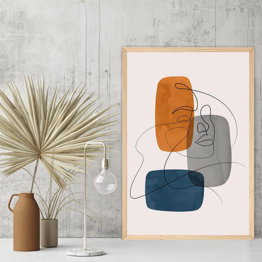 Fantasy Sketch Art Home Decor - Woman Line Drawing Face Wall Art - Colorful Abstract Portrait Doodle Canvas Print - Framed Options