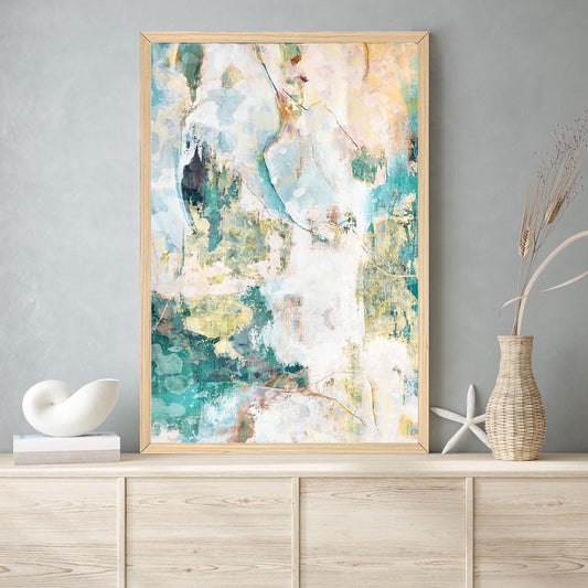 Coastal Abstract Print - Textured Canvas Wall Art for Living Room & Bedroom - Teal, Tan Spring/Summer Home Decor, Framed Options Available