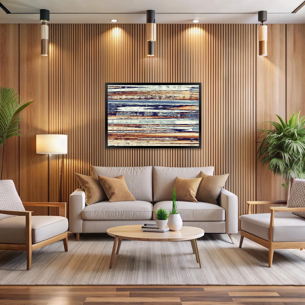 Abstract Painted Wood Colorful Art Print - Modern Earth Tone Striped Wall Decor - Canvas Artwork For Livingroom, Office - Framed Options