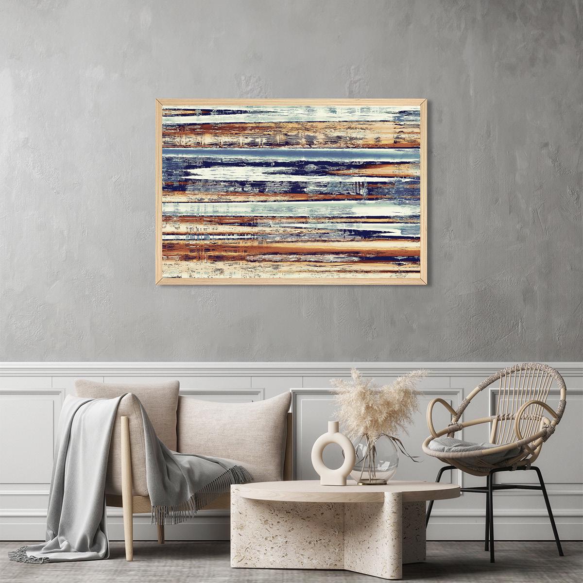 Abstract Painted Wood Colorful Art Print - Modern Earth Tone Striped Wall Decor - Canvas Artwork For Livingroom, Office - Framed Options