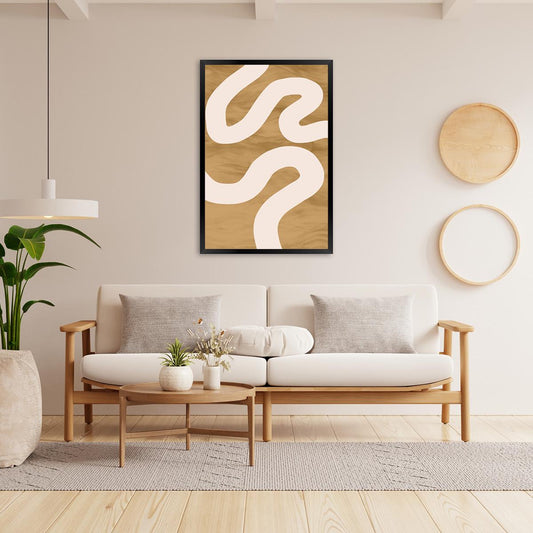 Modern Minimalist Tan & White Line Art – Abstract Nuetral Canvas Print – Modern Artwork for Livingroom, Bedroom  - Framed Options Available