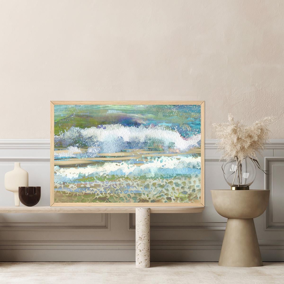 Modern Coastal Wave Painting in Blue & Green - Ocean Tides Abstract Wall Art Print – Serene Calming Canvas for Beach House or Bedroom Decor