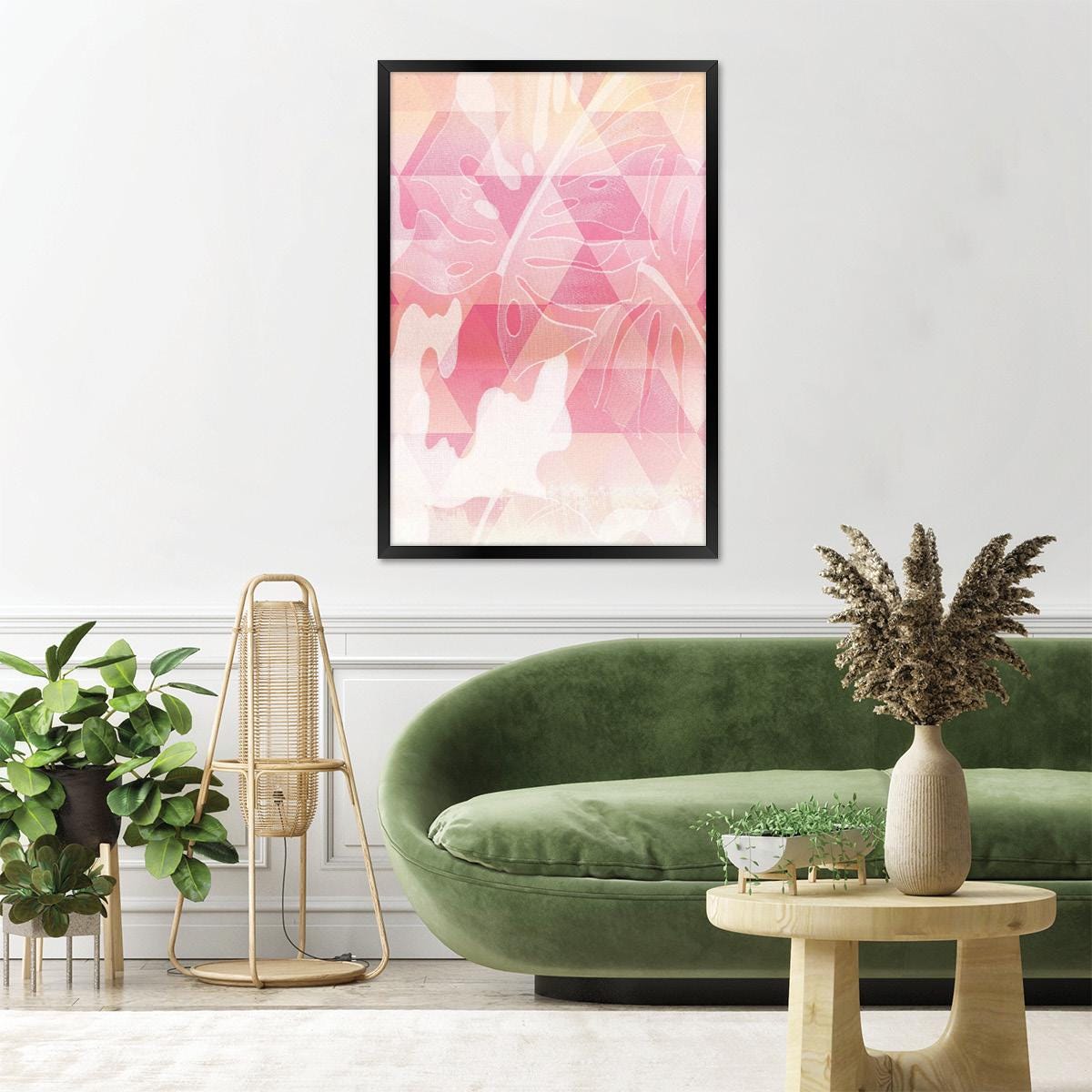 Pink Leaf Canvas Print, Colorful Geometric Wall Art, Abstract Botanical Home Decor, Framed Options Available, Modern Nature Artwork