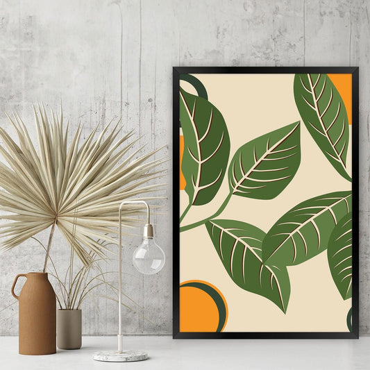 Boho Leaf Canvas Print, Modern Bontanical Wall Art, Green Plant Home Decor, Framed Options Available