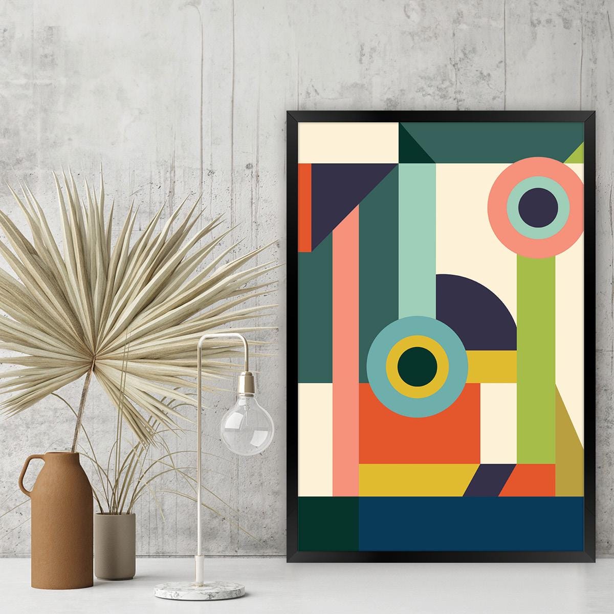 Shapes & Lines Abstract Canvas Print, Colorful Modern Geometric Wall Art, Bright Vivid Colors, Boho Home Decor, Framed Options Available