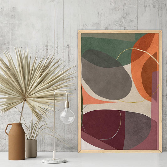 Earth Tone Abstract Shapes Canvas Print, Autumn Colors Modern Wall Art, Colorful Contemporary Home Decor, Framed Options Available