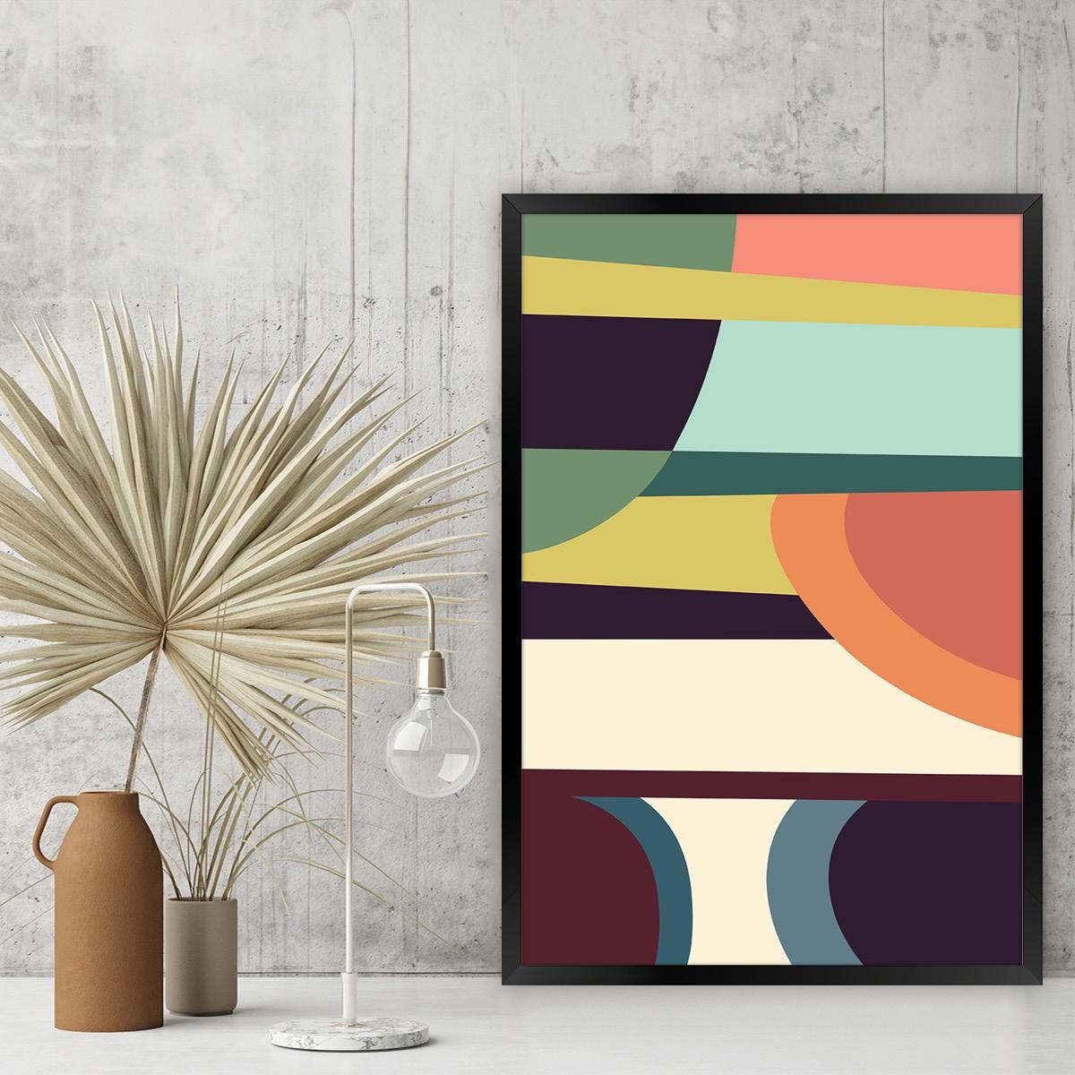 Lines & Shapes Abstract Canvas Print, Colorful Geometric Wall Art, Vibrant Colors Modern Home Decor For Livingroom, Framed Options Available